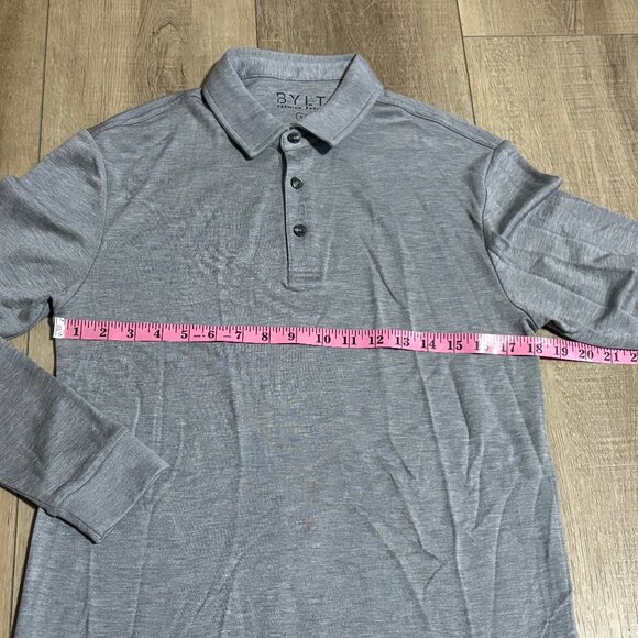 BYLT Comfort Wool Long Sleeve Drop Cut Polo Shirt Men's Small Fawn Gray - Picture 6 of 11
